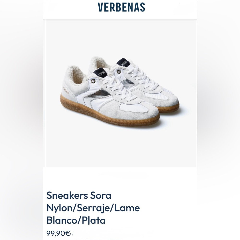 Verbenas Sneakers Sora Nylon/Serraje/Lame Blanco/Plata Made In Spain Reg. $100